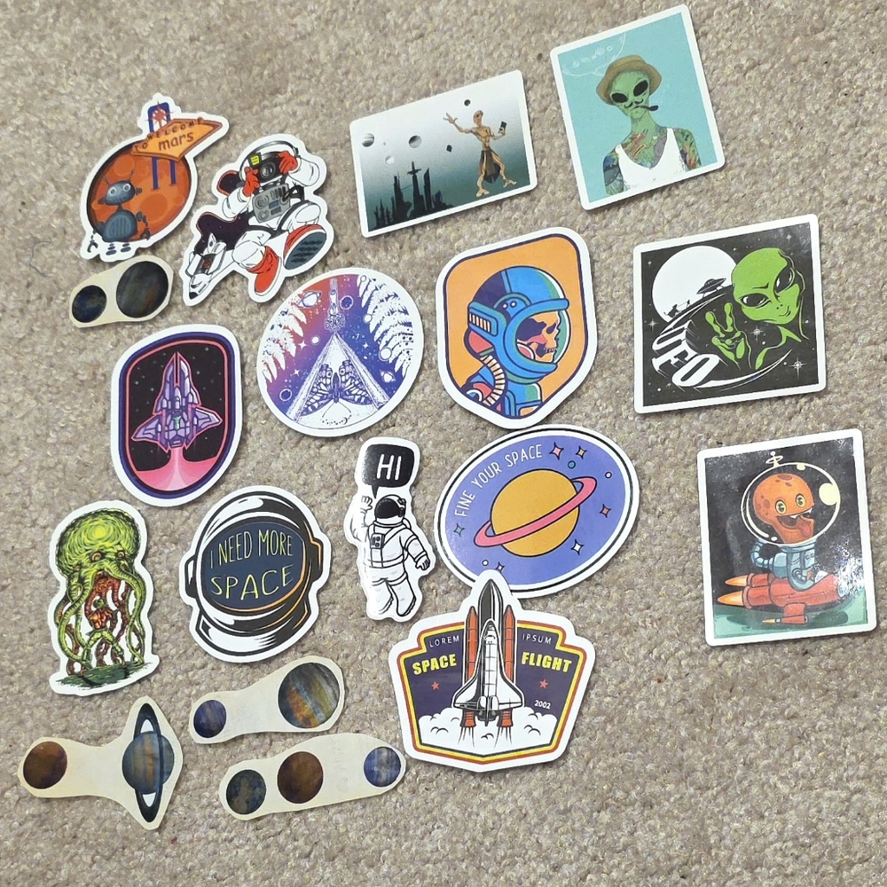Space-themed Sticker Pack - Aliens, Planets, Spaceship, Astronaut, UFO